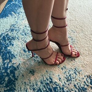 Rene Caovilla Red Satin Heels with Straps